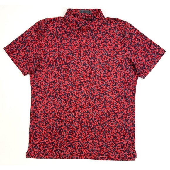 G/Fore Mens Golf Polo Size XL Tech Jersey Performance Mini Floral Red Navy - Picture 2 of 10